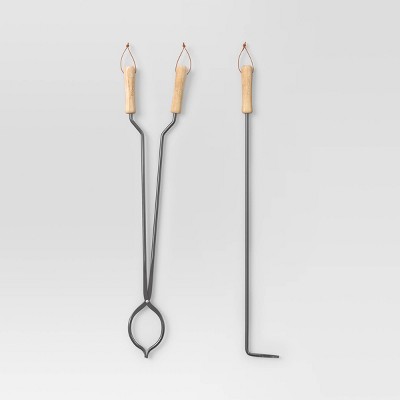 2pc Tongs and Fire Poker Tool Set Black - Threshold™