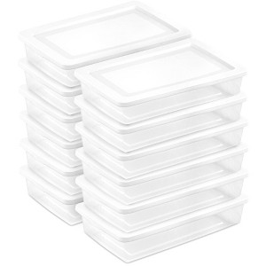 Sterilite Storage Box, 41 Quart Stackable Tote, Clear Plastic Container with Secure Snapping Lids for Home and Office Organization, White, 12 Pack - 1 of 4