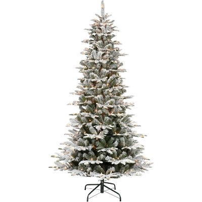 Acekool 6FT Snow Flocked Prelit Tree, Norway Spruce Look, Warm White Lights, Artificial Full Tree with Gloves & Sturdy Stand, Green