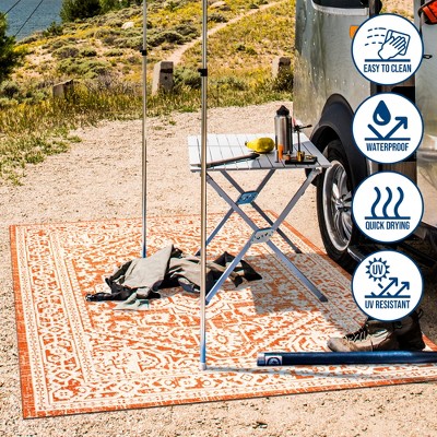 Sinjuri 4' x 6' Orange/Cream Synthetic Medallion Rug