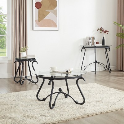CAVINAS Decor Elliptical Coffee Table Set of 3 with Round End Side Tables for Dining Room Home Kitchen Table