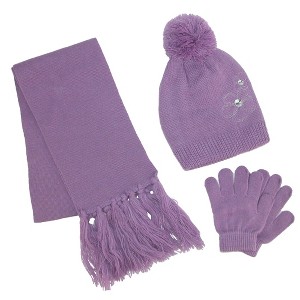 ClimaZer0 Girl's Flower Beanie Hat Scarf and Gloves Winter Set - 1 of 1