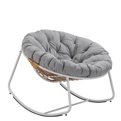 ChicFurnit Rocking Chair Round Size Comfortable Rattan Accent Chair Ergonomic Design Adjustable Limiter for Living Room, Gray, 40"*40"*34"