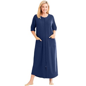 Dreams & Co. Plus Size Petite Long French Terry Zip-Front Robe - 1 of 4