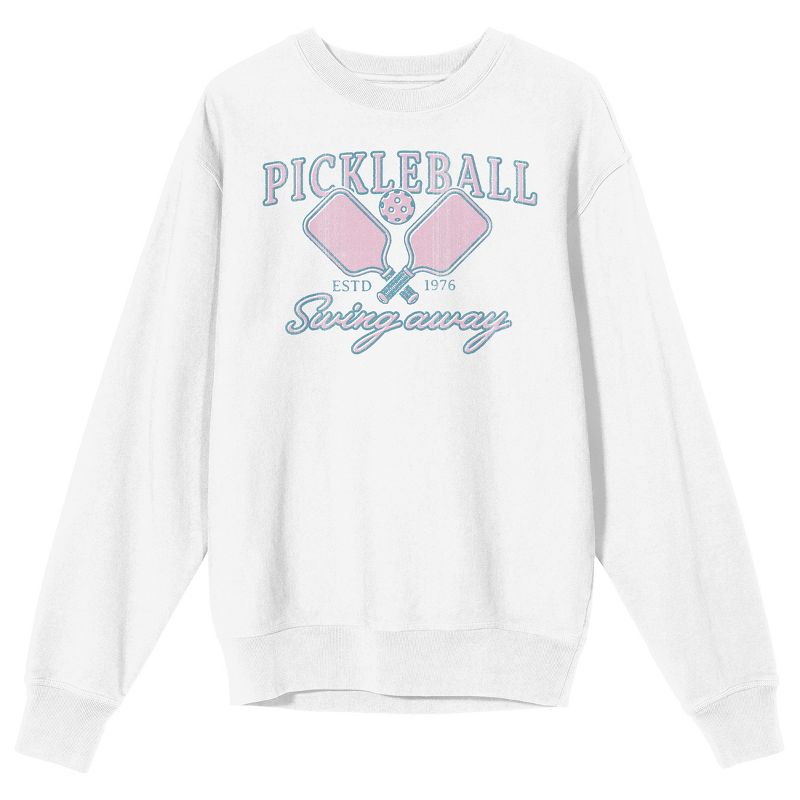 Pickleball Est. 1976 "Swing Away" Adult White Crew Neck Sweatshirt, 1 of 4