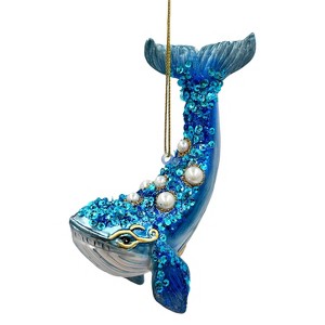 Dazzling Blue Whale Glass Ornament, Glitter and Rhinestones Christmas Decor| OrnamentallyYou - 1 of 4