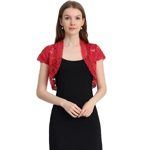 INSPIRE CHIC Women's Elegant Short Sleeve Sheer Floral Lace Shrug - 1 of 4