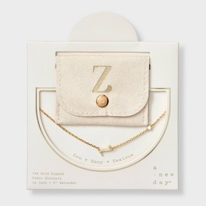 14K Gold Dipped Cubic Zirconia Initial Necklace - A New Day™ - 1 of 4