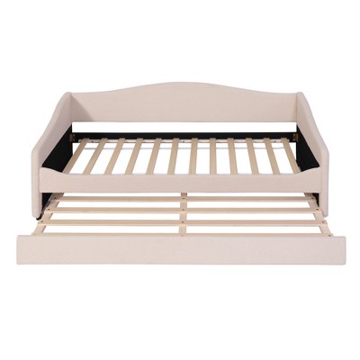 HomeRoots Beige Tufted Boucle Twin Day Bed With LED Lighting And Trundle And USB