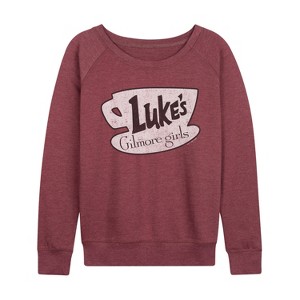 Women's - Gilmore Girls - Lukes Coffee Lightweight French Terry Wide Neck Long Sleeve Graphic Shirt - 1 of 4