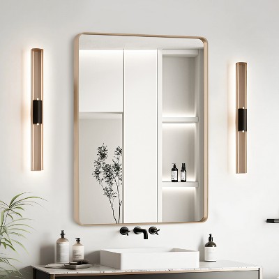 Vynxaria 24x32 Inch Gold Aluminium Frame Bathroom Mirror