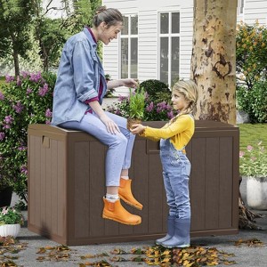 130Gal Outdoor Waterproof Storage Box, Lockable Deck Storage Boxes for Package Delivery, Patio, Garden, Tools, Faux Wood Grain Brown - 1 of 4