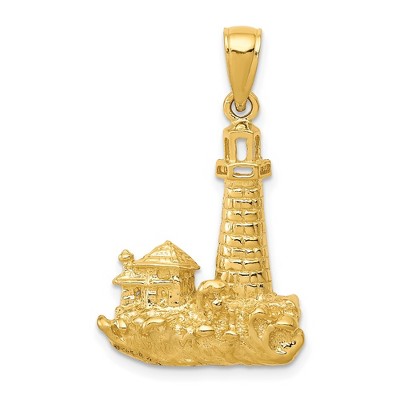 Black Bow Jewelry 14k Yellow Gold 28mm Wave-washed Lighthouse Pendant