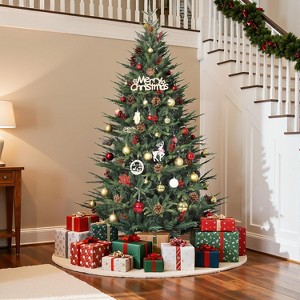 coucheta 6.5FT Artificial Christmas Tree with PE Tips Pine Cones Berries Decorations, Easy Assembly Metal Stand, for Home, Holiday, Decor, Green - 1 of 4