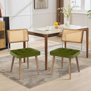 coucheta Vintage Rattan Back Dining Chair, Upholstered Kitchen Chairs with Natural Rattan Back and Upholstered Velvet Fabric, for Dining, Kitchen - 1 of 4