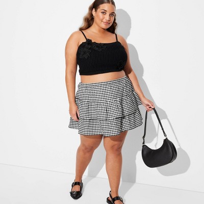 Women's High-Rise Tiered Mini Skort - Wild Fable™ Black Gingham 4X