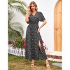 Women's Floral Print V-neck Ruffle Shortsleeve Waist Tie Dress Maxi Dress - 3 of 4