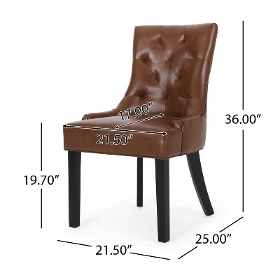 Cognac Brown Faux Leather Upholstered Dining Chairs with Wood Legs