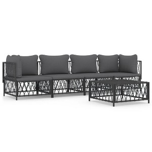 vidaXL 5 Piece Patio Lounge Set - Durable Outdoor Furniture with Comfortable Cushions - Anthracite Woven Fabric & Powder-Coated Steel - 1 of 4