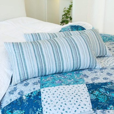 Acoinel Blue Floral Patchwork Quilt Set - 3-Piece Reversible Bedspread with Pillow Shams, Coastal Boho Bedding for Queen Beds (92"x96") — фото 6