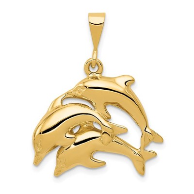 Black Bow Jewelry 14k Yellow Gold Dolphin Pod Pendant