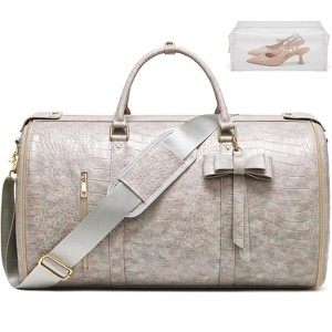 Stylish Convertible Carry On Garment Bag for Women, PU Leather Duffle with Shoe Compartment & Toiletry Pocket - 1 of 4