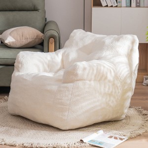 Chic Crate-Plush Teddy Bean Bag Chair – Tufted Foam Recliner with Removable Cover, Ivory - 1 of 4