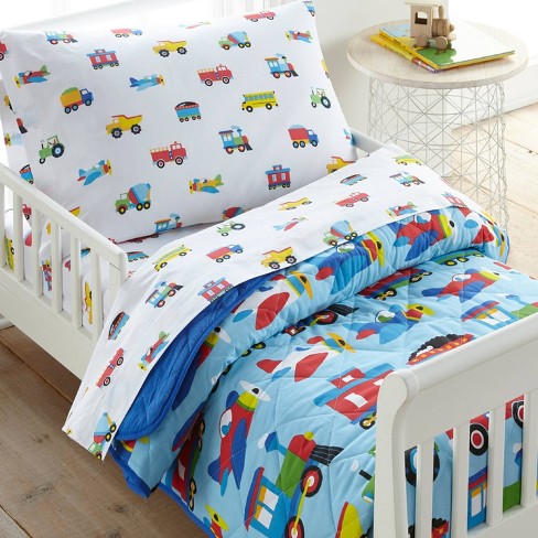 6 Piece Bed In A Bag Construction Trucks Trains Airplanes Boys Twin Comforter 