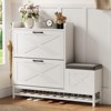 Shoe Cabinet with 2 Flip Drawers, Wood Narrow Shoe Cabinet with Bench & Hooks – Entryway Storage for Hallway, Living Room - 3 of 4