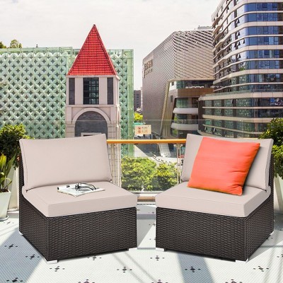 Costway 2PCS Patio Rattan Armless Sofa Sectional Furniture W/Cushion