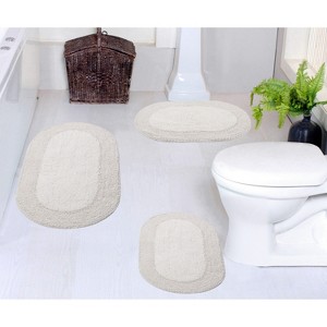 Double Ruffle Bathroom Rugs Set, Machine Washable Rug, Extra Soft and Absorbent bath Rug, Kitchen Mat, Bath Mat Set,Non-Slip, 3 Pcs Set, Ivory - 1 of 4