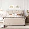 Okak Full Elegant Platform Bed Frame with Upholstered and Brick Pattern Headboard Linen Fabric Bed with Twin Trundle No Springs Required, Beige - 2 of 4