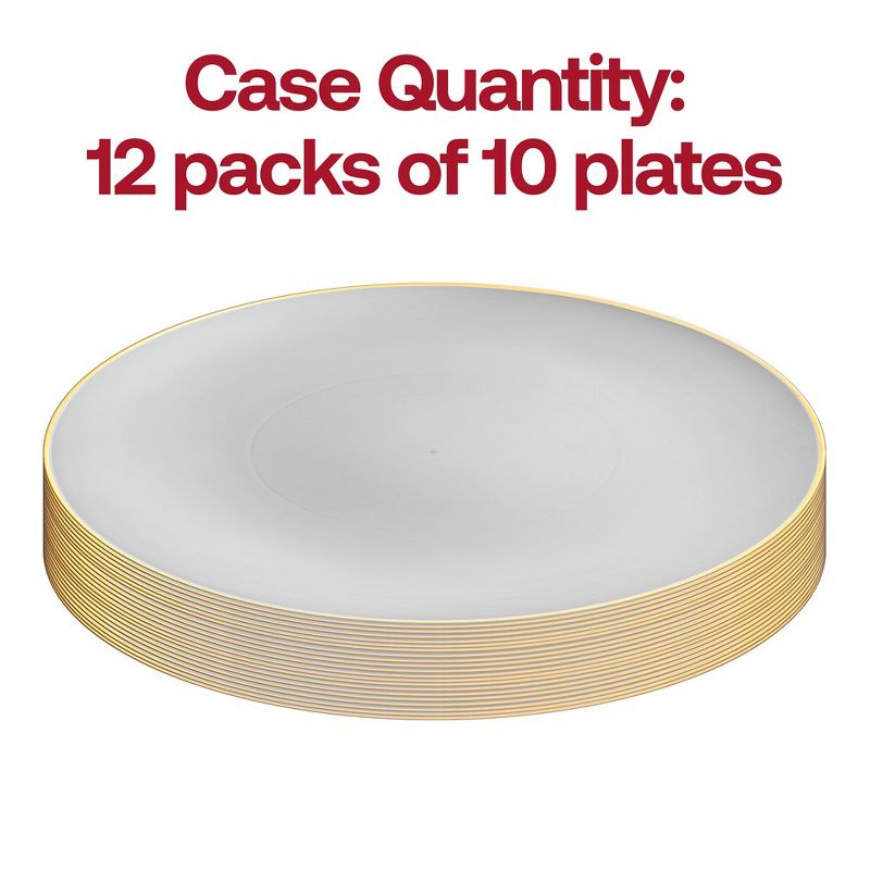 Smarty Had A Party 10.25" Gray with Gold Organic Round Disposable Plastic Dinner Plates (120 Plates), 3 of 7