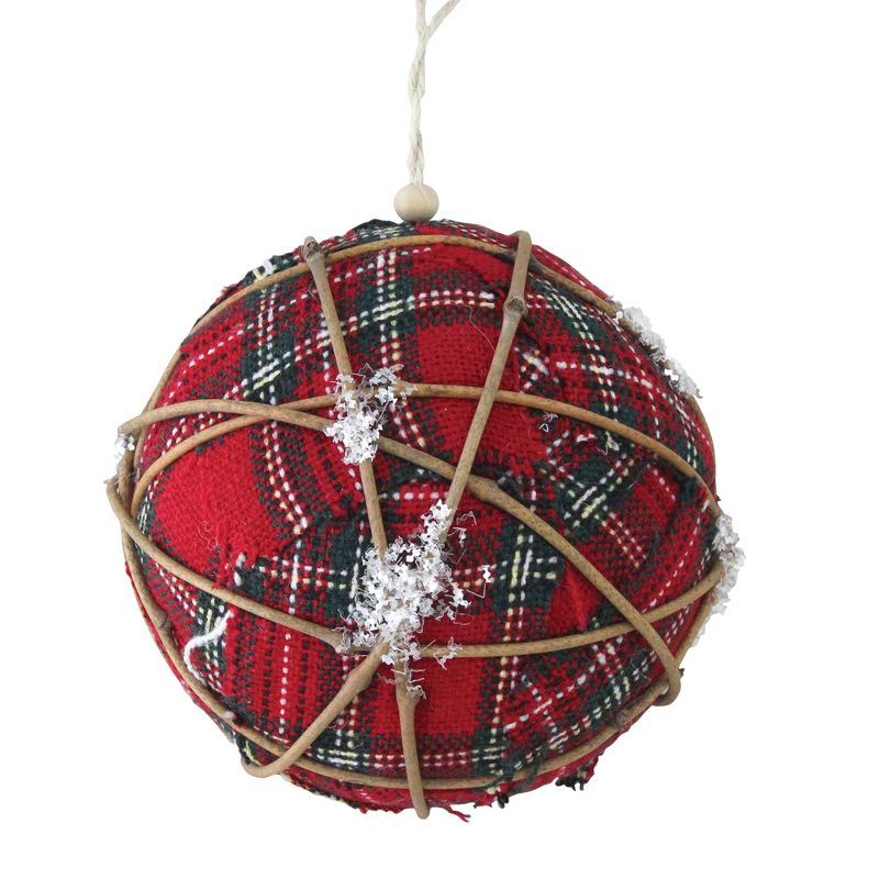 Northlight 4" Plaid and Twine Ball Christmas Ornament - Red, 1 of 4
