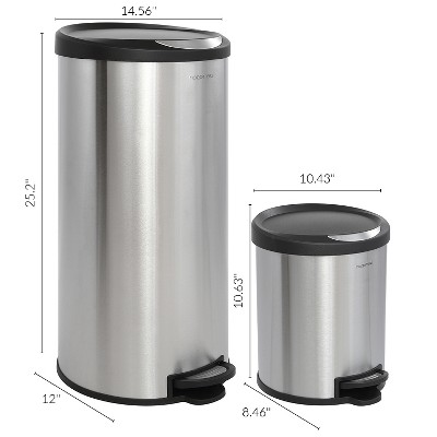 Oscar Stainless Steel Cylinder Step Trash Can Set with Black Lid