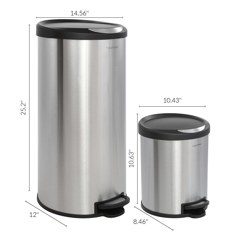 happimess Oscar Round 8-Gallon Step-Open Trash Can with FREE Mini Trash Can, Stainless Steel/Black, 5 of 13
