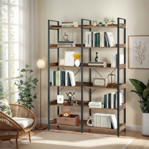 Kumasinova 6-Tier Industrial Bookshelf,Tall Bookcase with Metal Frame,Book Shelf with 12 Shelves,Modern Book Shelves for Bedroom,Office,Brown+Black - 1 of 4