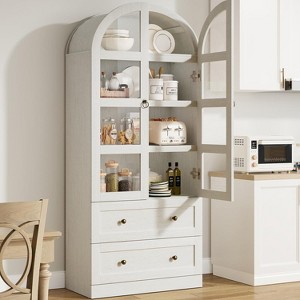 72" Tall Arched Kitchen Pantry Cabinet, Farmhouse Wood Pantry Storage Cabinet with Drawers, Door, Freestanding Versatile Pantry Cabinets - 1 of 4