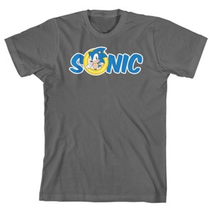 Sonic The Hedgehog Text Logo Boy's Charcoal T-shirt - 1 of 2