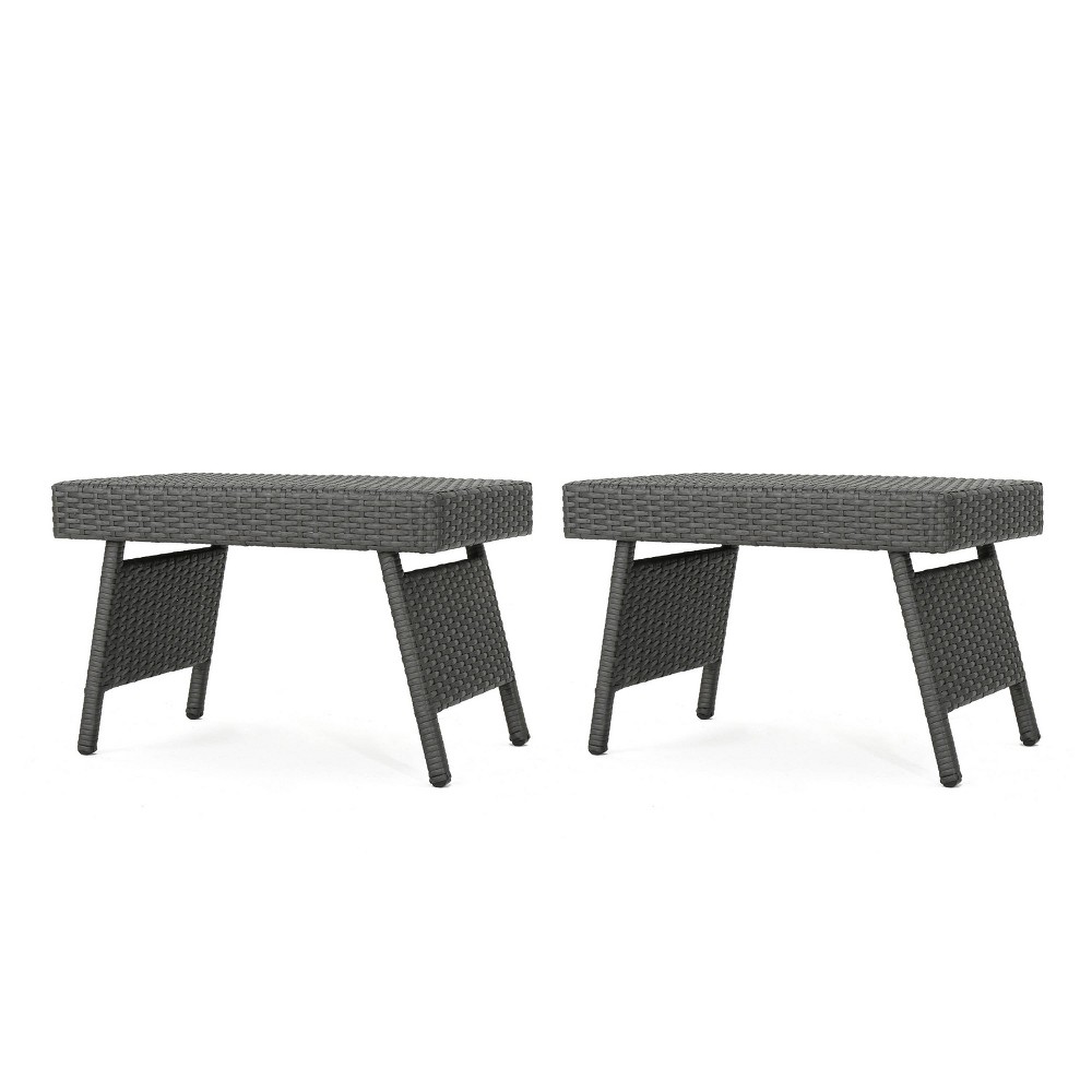 Photos - Coffee Table Christopher Knight Home 2pc Salem Outdoor Folding Side Table Wicker Gray