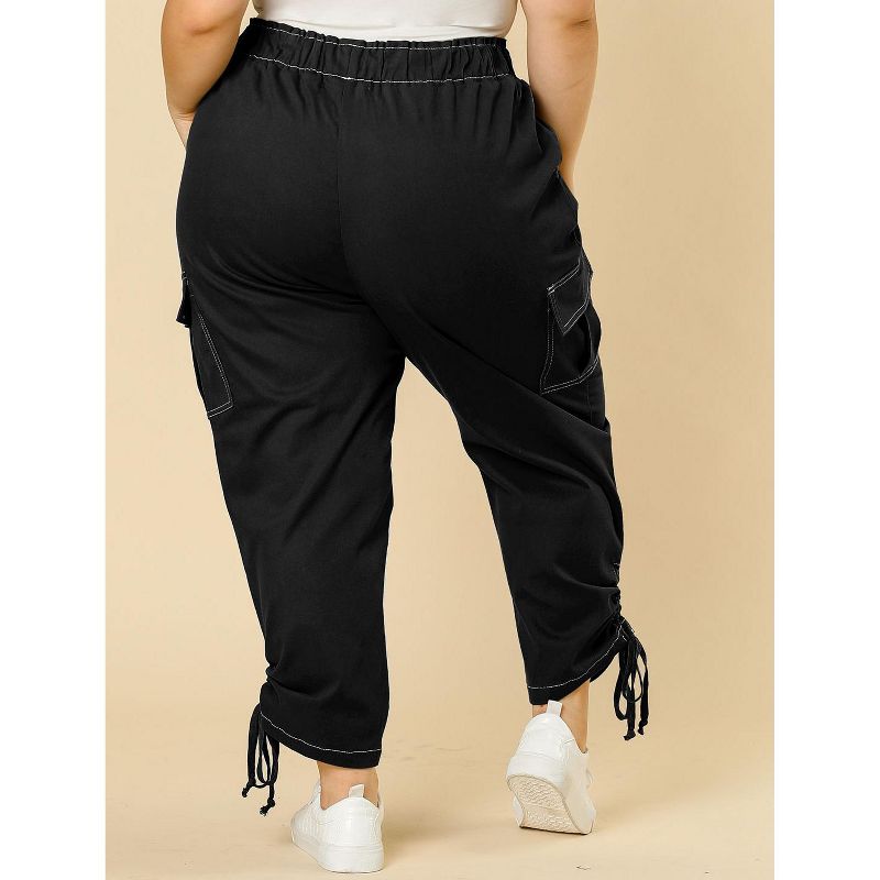 Agnes Orinda Women's Plus Size Drawstring Elastic Waist Cargo Pants with Pockets, 6 of 8