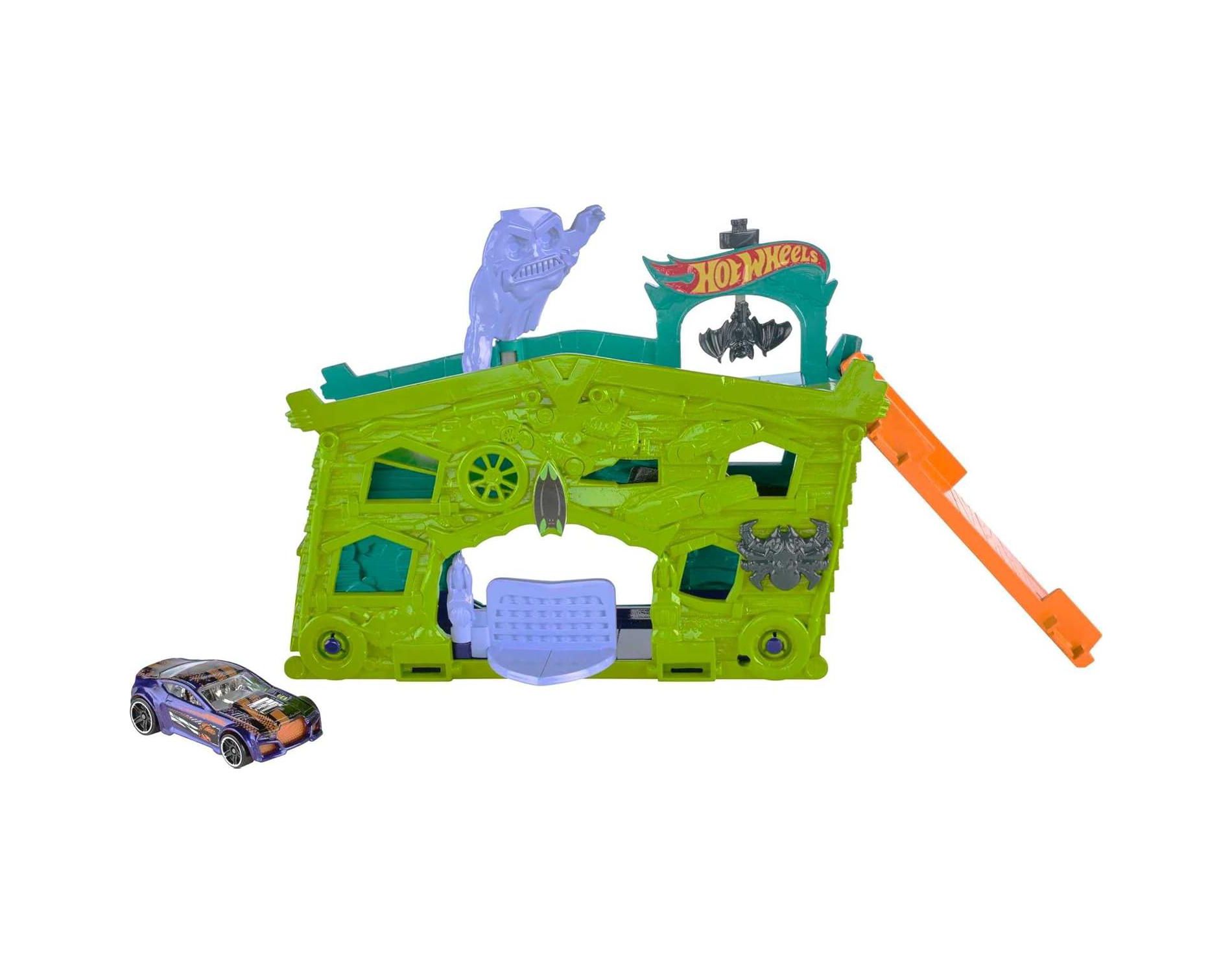 Hot Wheels Ghost Garage Playset City Series Fold-Out Track w/ Car Mattel FJN38