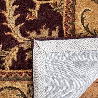 Handmade Dark Plum and Gold Wool Rectangular Area Rug