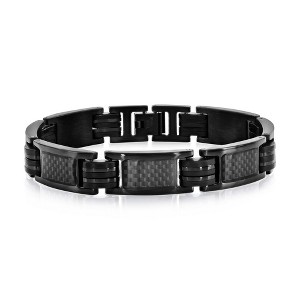 Metallo Mens Stainless Steel Black Carbon Fiber Bracelet - Black - 8.5 Inch - 1 of 3