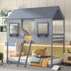 NicBex Twin over Twin Bunk Bed House Shape Loft Bed Pine Bed Frame with 2 Windows, Guardrail and Inclined Ladder, No Box Spring Required - 2 of 4