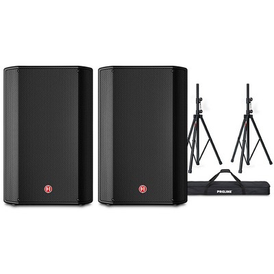 Harbinger VARI V1115 15" Powered Speakers Pair With Speaker Stands