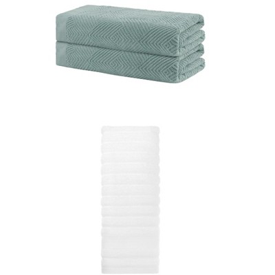 REGALWOVEN Bathroom Gym SPA Cotton Soft Absorbent Bath Hands Towel Set 2 Pcs