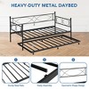 Twin Size Daybed, Metal Daybed Frame with Trundle, Mattress Foundation Platform Sofa Bed with Lockable Casters for Bedroom - 3 of 4