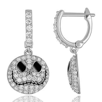 Disney Womens The Nightmare Before Christmas Sterling Silver and Cubic Zirconia Jack Skellington Dome Earrings