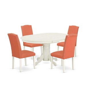 Art Deco Dining Set 5Pc Oval Table & 4 Chairs - Pink Flamingo Linen White Legs - 1 of 4